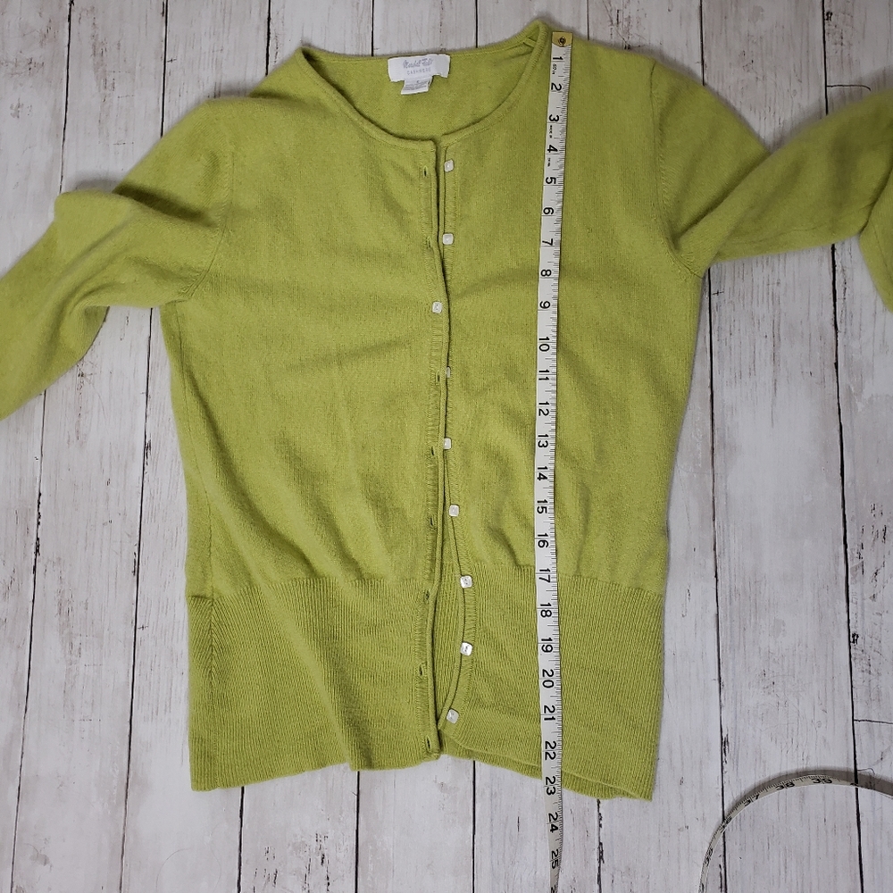 Vintage Sweater Cardigan Small Cashmere Marshall Fields Green Crewneck - Picture 14 of 15